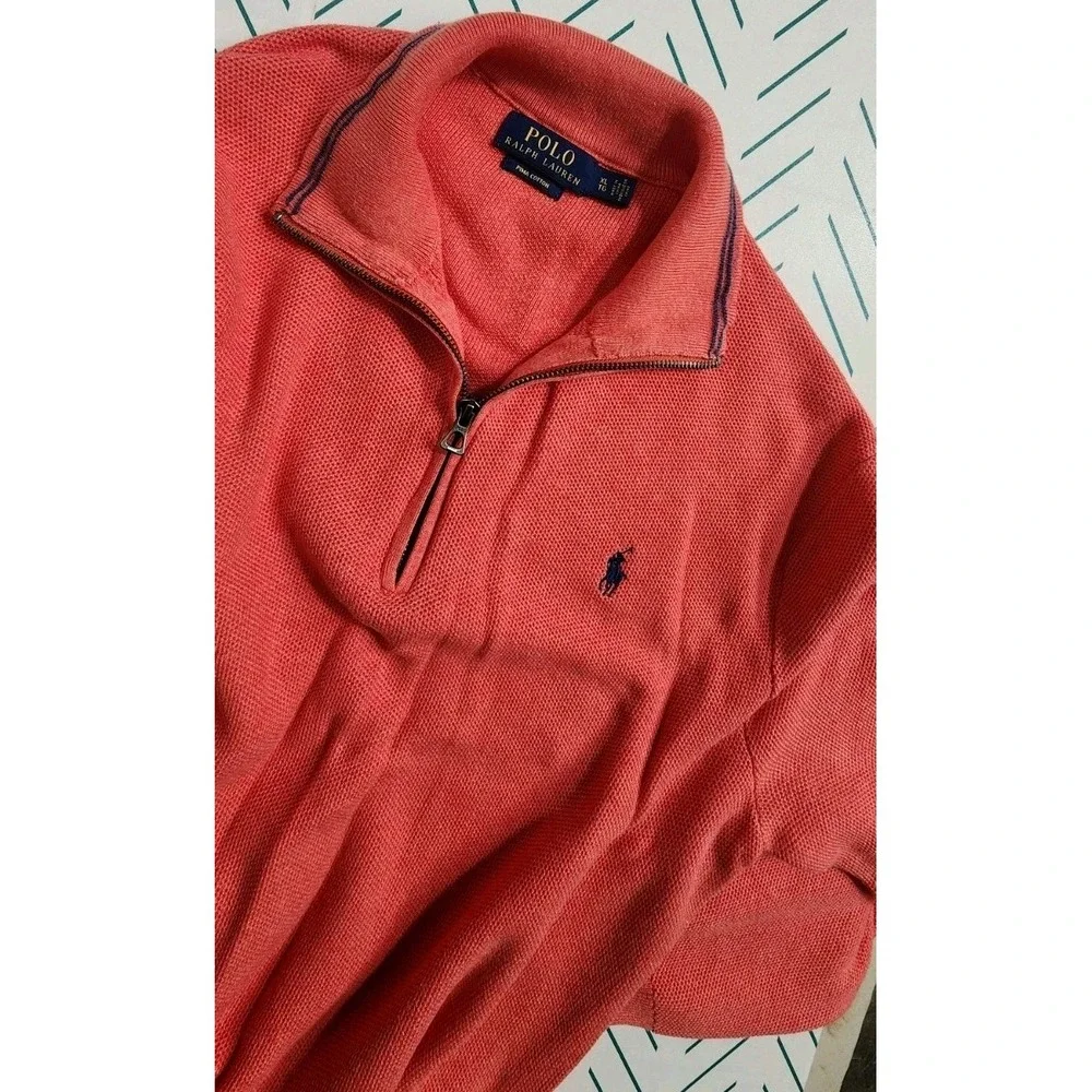 Polo Ralph Lauren Men's Sweatshirt 1/4 Zip Sz XL Rosette Coral Pink‎ Pullover